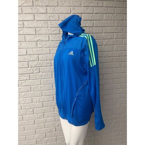 Adidas Women Zip Front Trefoil Striped Mesh Hoodie Size L - Picture 3 of 10